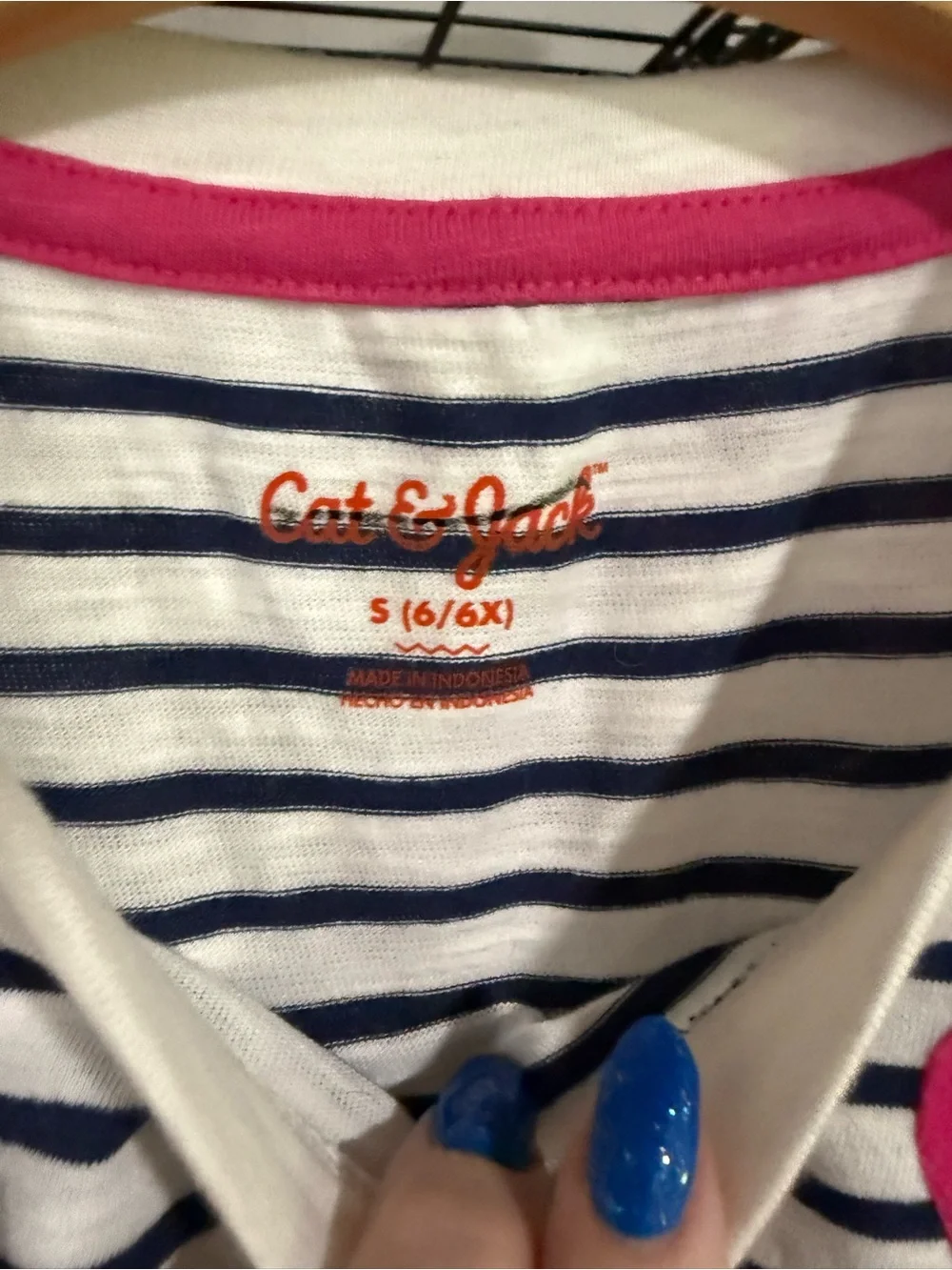 Cat & Jack Girls  Size S 6 6X Navy Cream Striped Shirt with Pink Hearts New NWT